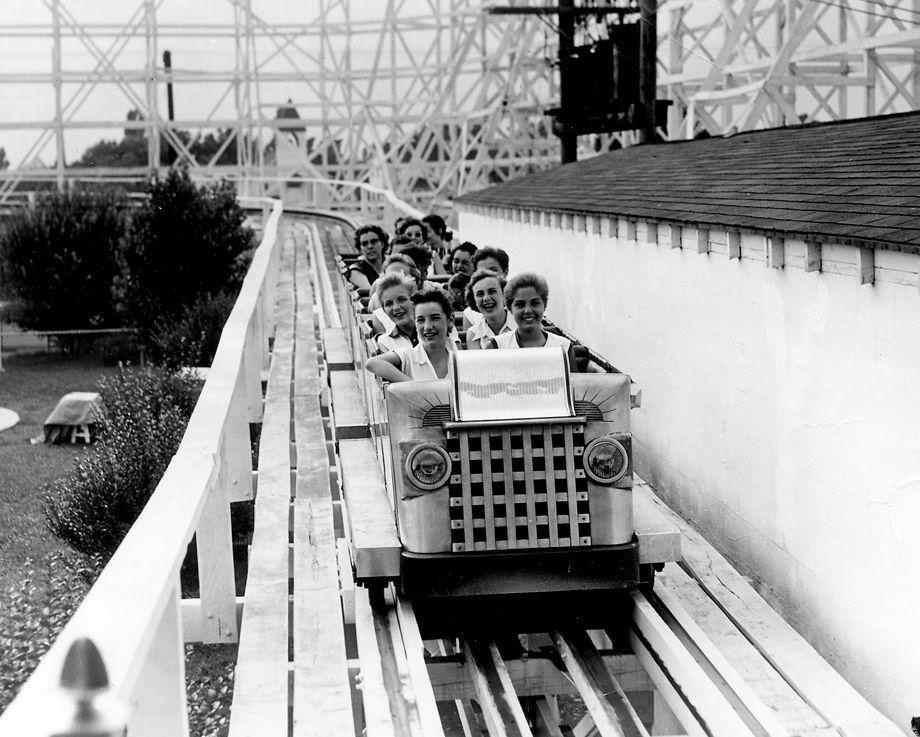 #2 Patrons enjoyed the roller coaster at the amusement park in Buckroe Beach in Hampton, 1957.