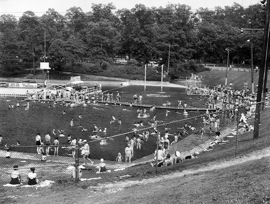#138 Amid high temperatures and humidity, Shields Lake in Byrd Park and other pools in Richmond were setting attendance records, 1951.