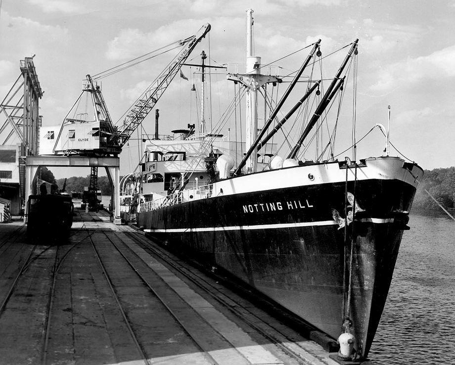 #13 The Canadian ship Notting Hill was docked at Richmond’s Deepwater Terminal on the James River, 1954.