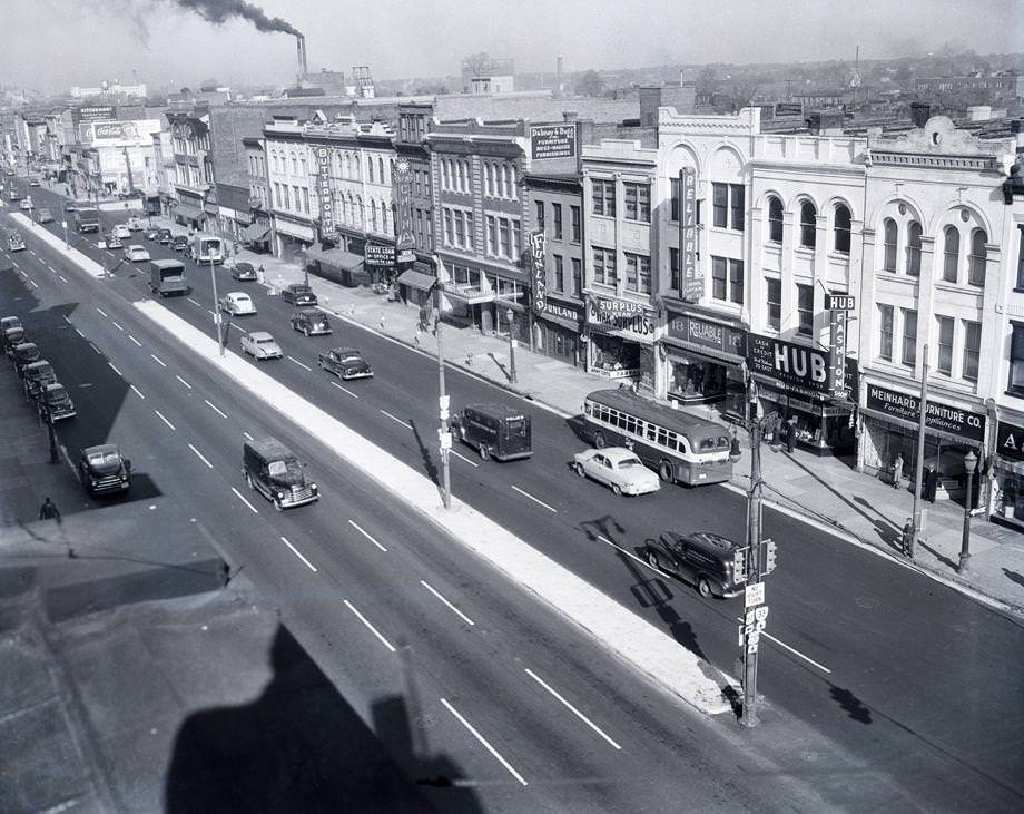 #150 Work to improve the 100 block of Broad Street, looking west from First Street, was completed, 1951.