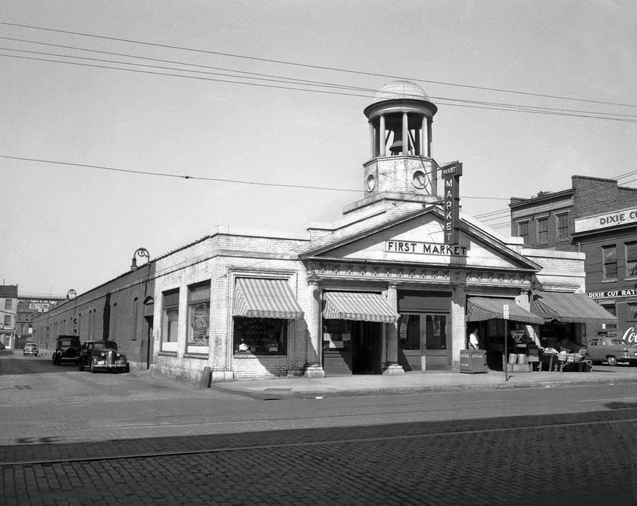 #171 The First Market building, which was razed in 1961. This site now houses the 17th Street Farmers Market, but its history as a public gathering place and market dates to the 1700s, 1953.