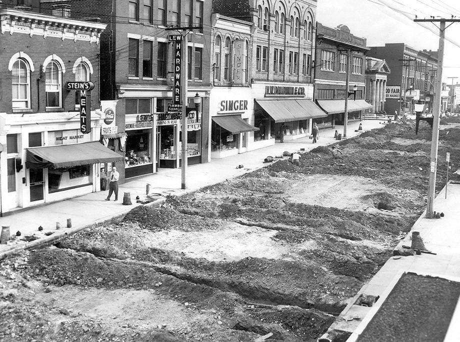 #17 The area of Hull Street between 12th and 13 streets in South Richmond was dug up for utility work and street rebuilding, 1951.
