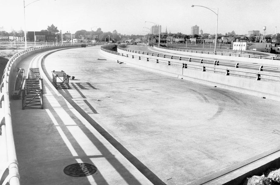 #201 A bridge that was part of a Belvidere Street extension project near Chamberlayne Avenue in Richmond neared completion, 1958.