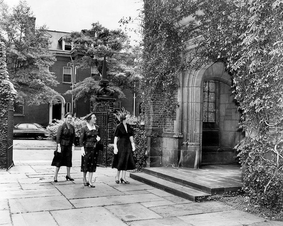 #19 James River Garden Club members visited the Branch House on Monument Avenue in Richmond to make last-minute arrangements before the weekend’s flower show, 1954.