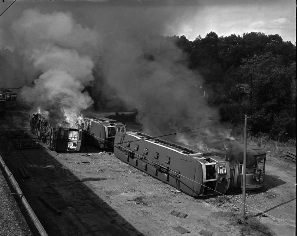#213 Burning of Richmond street cars 1950.