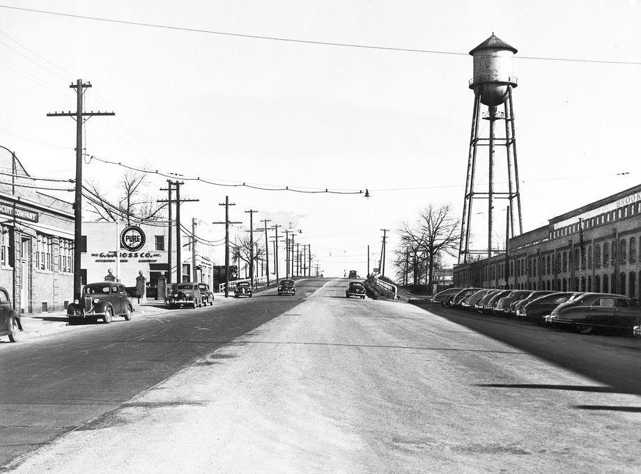 #22 Work was scheduled to begin to widen this south end of the North Boulevard railroad overpass, 1950.