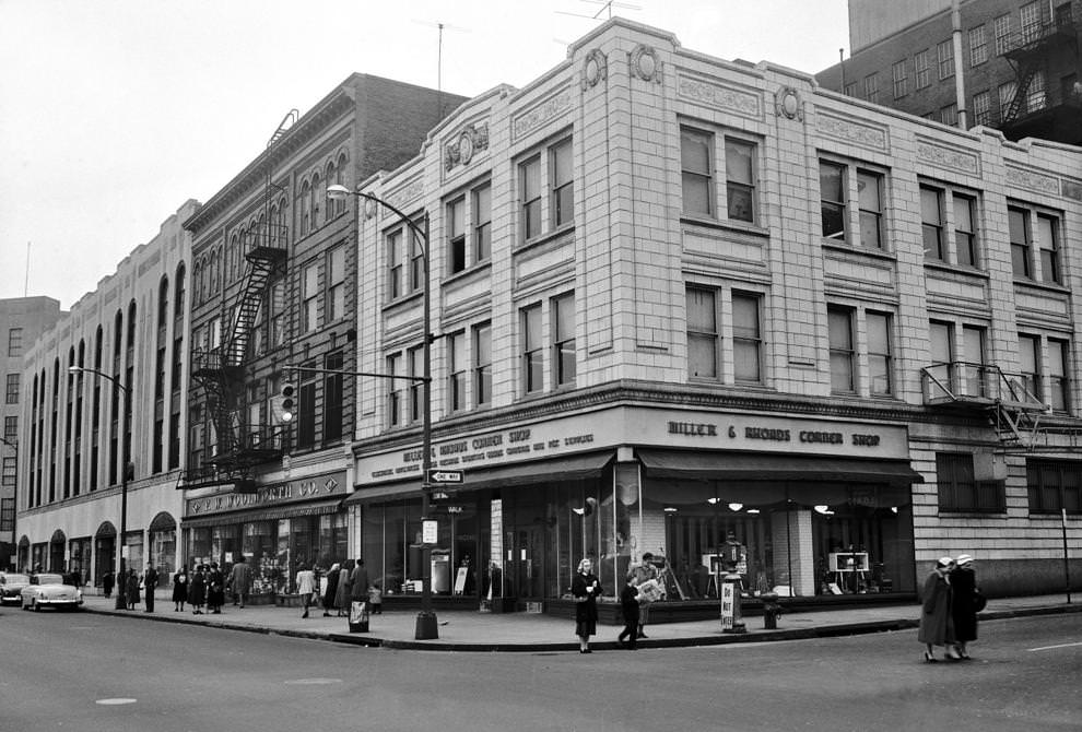 #236 The old Miller & Rhoads Corner Shop and the adjoining Woolworth’s at Fifth and East Broad streets downtown, just before they were torn down, 1953.