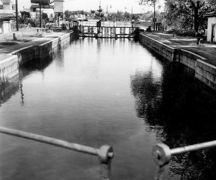 #49 Shows the canal locks in downtown Richmond between 14th and Pear streets, 1953.