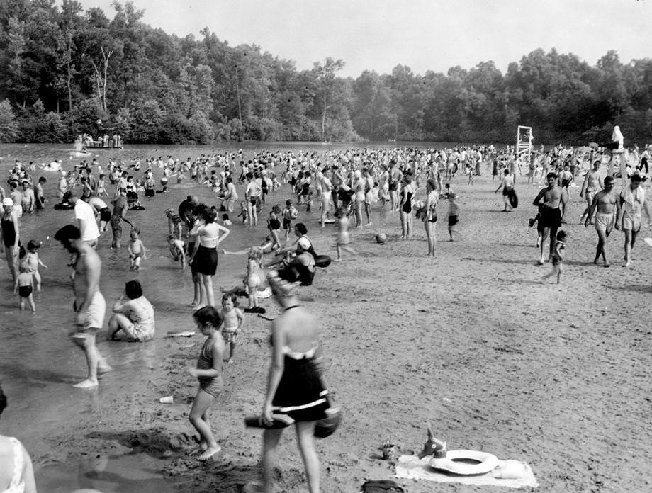 #70 The summer heat sent crowds to Pocahontas State Park in Chesterfield County for a swim, 1950.