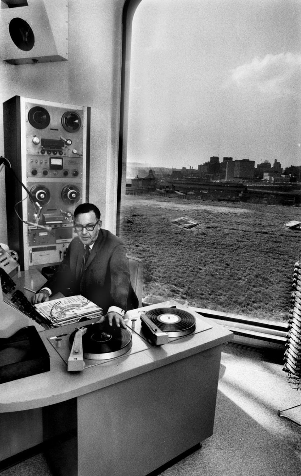 #88 Alden Aaroe broadcasted from WRVA’s radio studio on Church Hill in Richmond, 1969.
