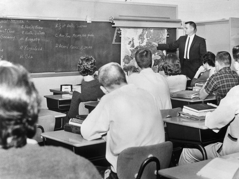 #100 Robert K. Crowell, a teacher at George Wythe High School in Richmond, held his first class on communism, 1961.