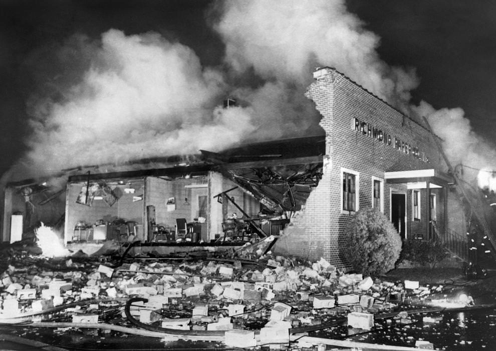#107 A nighttime explosion and fire ripped through Richmond Paper Co. on Loumour Avenue in the West End, 1964.