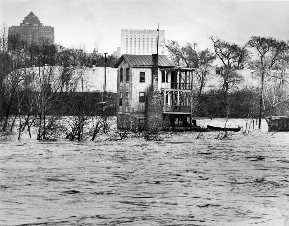#3 The roiling waters of the James River surrounded a dwelling on Sharp’s Island near the 14th Street bridge, 1963.