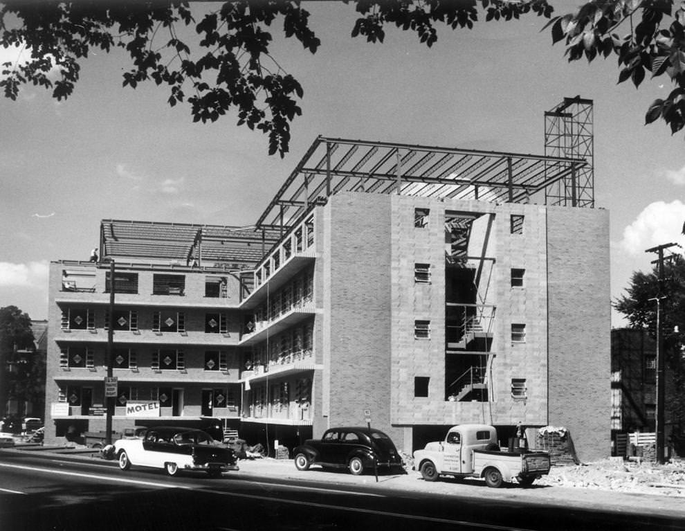 #73 The Mark Monroe Motor Hotel was under construction at Belvidere and Franklin streets in Richmond, 1960.