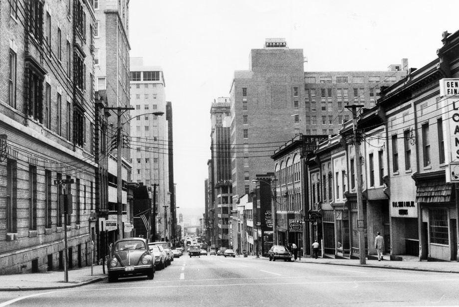 #86 The view along Main Street in downtown Richmond from the intersection with Fifth Street, 1975.