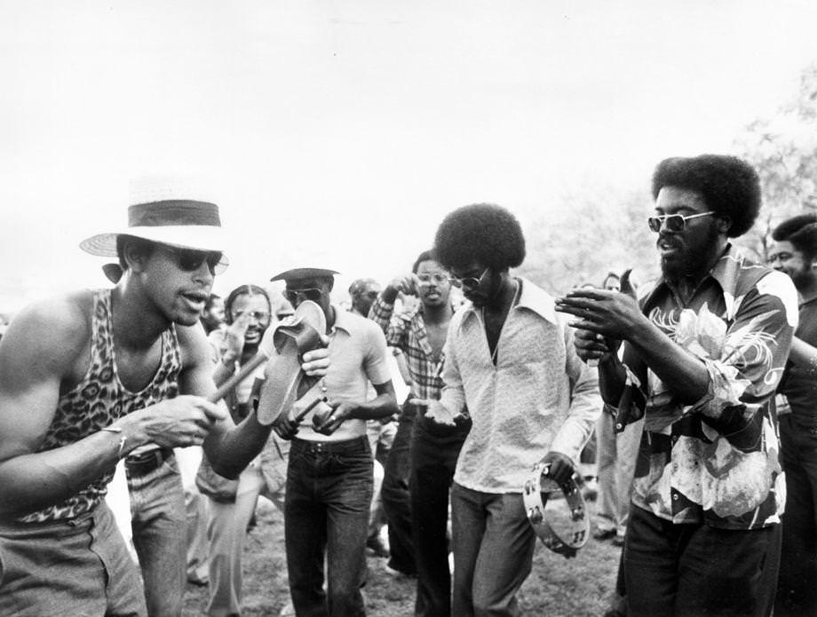 #102 An impromptu jam session broke out at Byrd Park in Richmond — which became a gathering spot for music fans after Cherry Blossom Music Festival at City Stadium ended early, 1974.