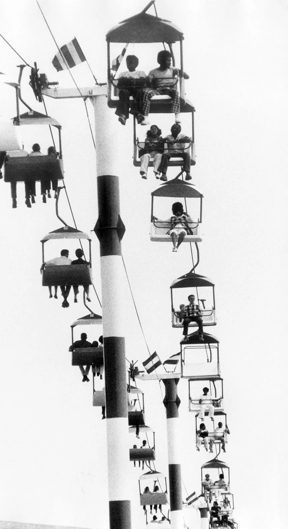 #105 Patrons at the Virginia State Fair took in the view from the sky glider ride on the midway, 1974.