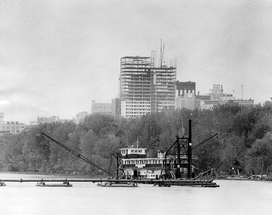 #110 The annual dredging of the James River channel in Richmond was under way, 1973.