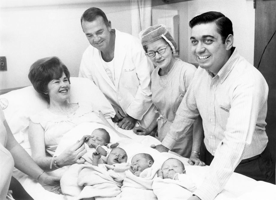 #141 Mr. and Mrs. Ronald Peterson of Dinwiddie County welcomed quadruplets at Petersburg General Hospital, 1971.