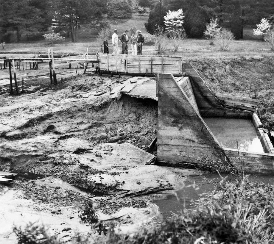 #188 Gloucester County Sheriff Roland F. Smith and several county residents observed the dam at Burke’s Pond, which had collapsed for an unknown reason, 1970.
