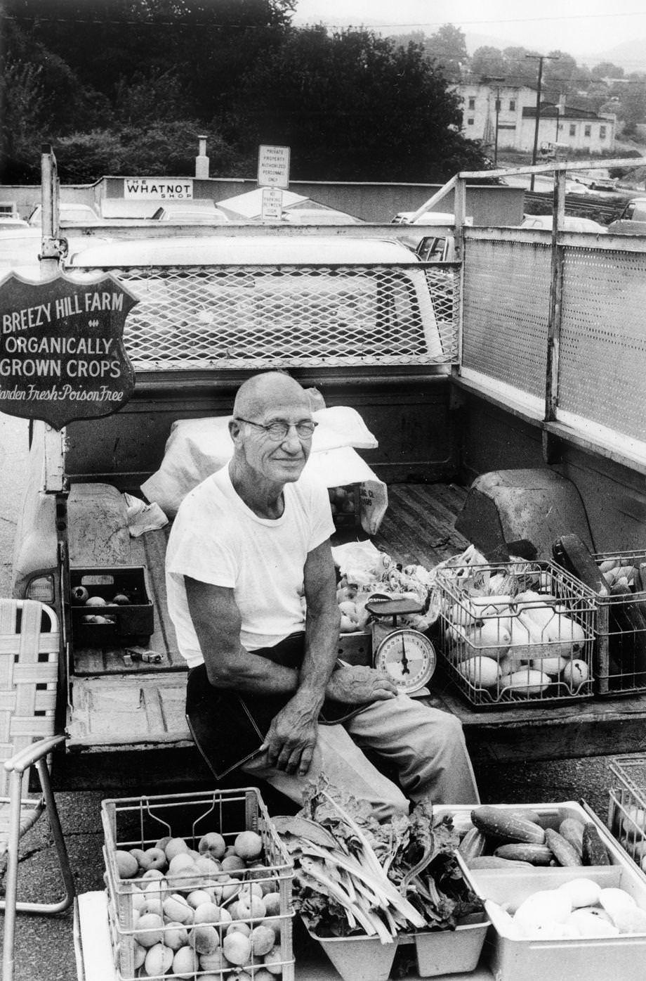 #191 Peter Sargent of Breezy Hill Farm in Albemarle County sold his vegetables at a Charlottesville farmers market, 1979.