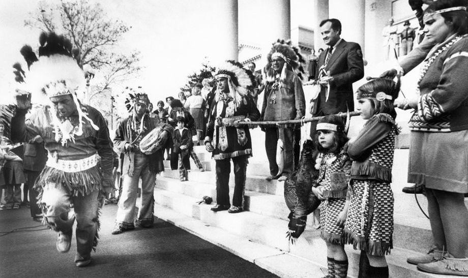 #25 Mattaponi and Pamunkey Indians performed for Gov. John N. Dalton, continuing their centuries-old Thanksgiving tradition of delivering game, such as deer and turkey, to the governor in lieu of a tax payment.