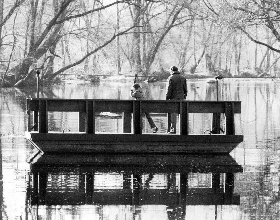 #63 James River Park visitors enjoyed the hand-operated ferry that ran to a small island, 1975.