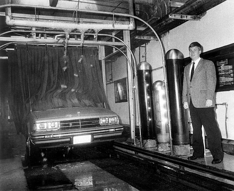 #81 Tom Pivec, president of Master Clean Car Wash on Midlothian Turnpike in Richmond, showed off a new robotic washing system that used a 100 percent cotton cleaning curtain, 1987