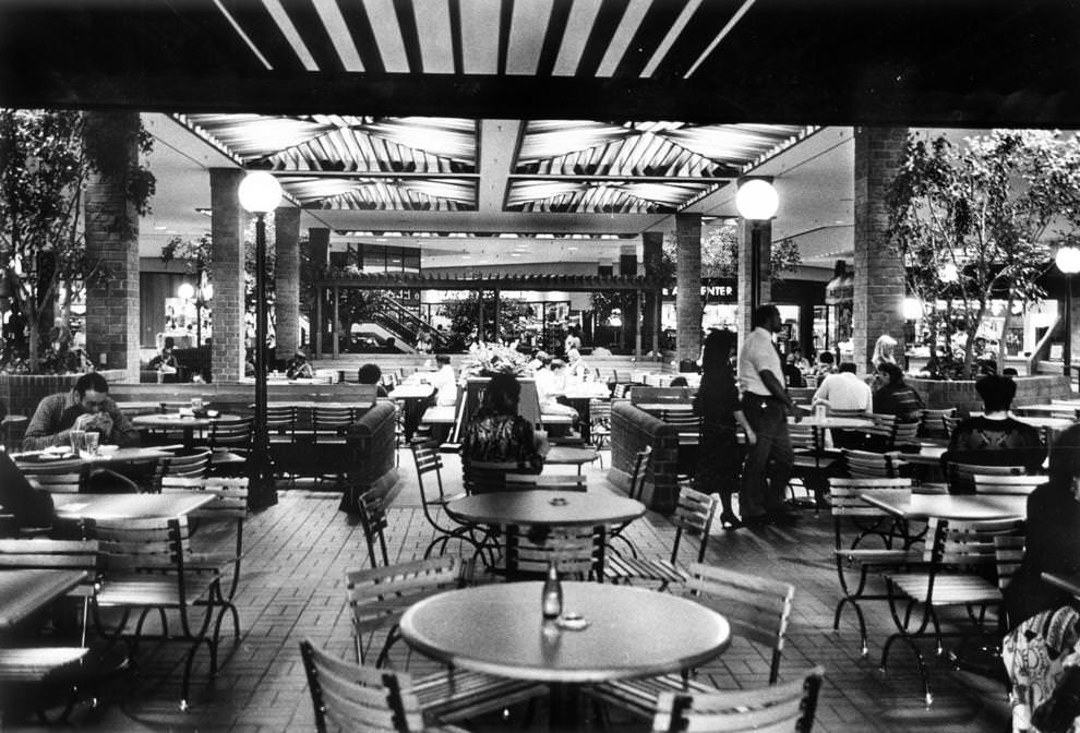 #86 Patrons at Regency Square in Henrico County filled the mall’s new food court, which included 11 eateries on the mall’s lower level between Miller & Rhoads and Sears, 1987