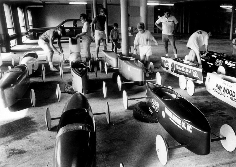 #34 Soap Box Derby contestants made last-minute preparations before the race in Richmond, 1988