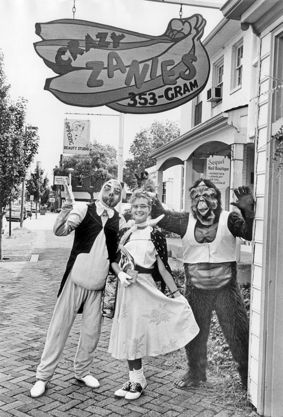 #41 Employees of Crazy Zanies in Carytown were ready to deliver messages and singing telegrams around Richmond, 1987.