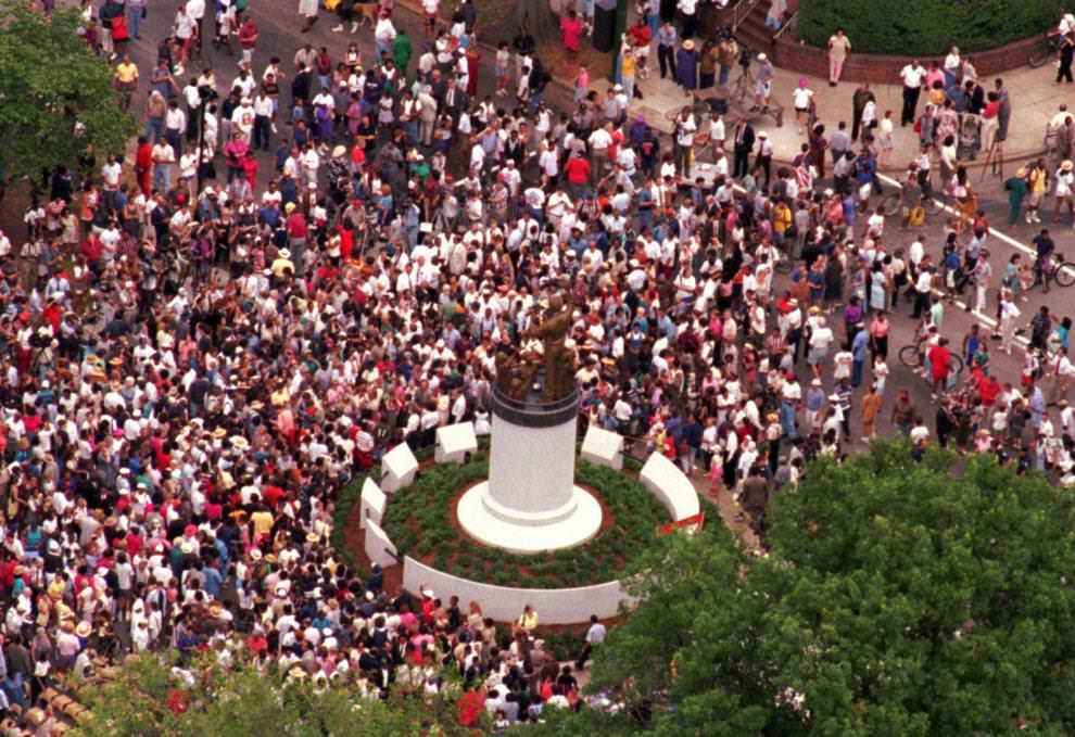 #32 The monument to the late professional tennis star Arthur Ashe Jr. was dedicated on Monument Ave 1996.