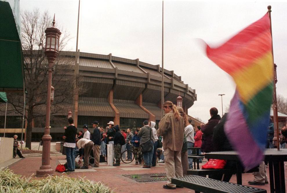 #65 Virginians for Justice, a gay lobbying group, had a press conference followed by a rally for ‘equality begins at home,’ at Festival Park Saturday, 1999.