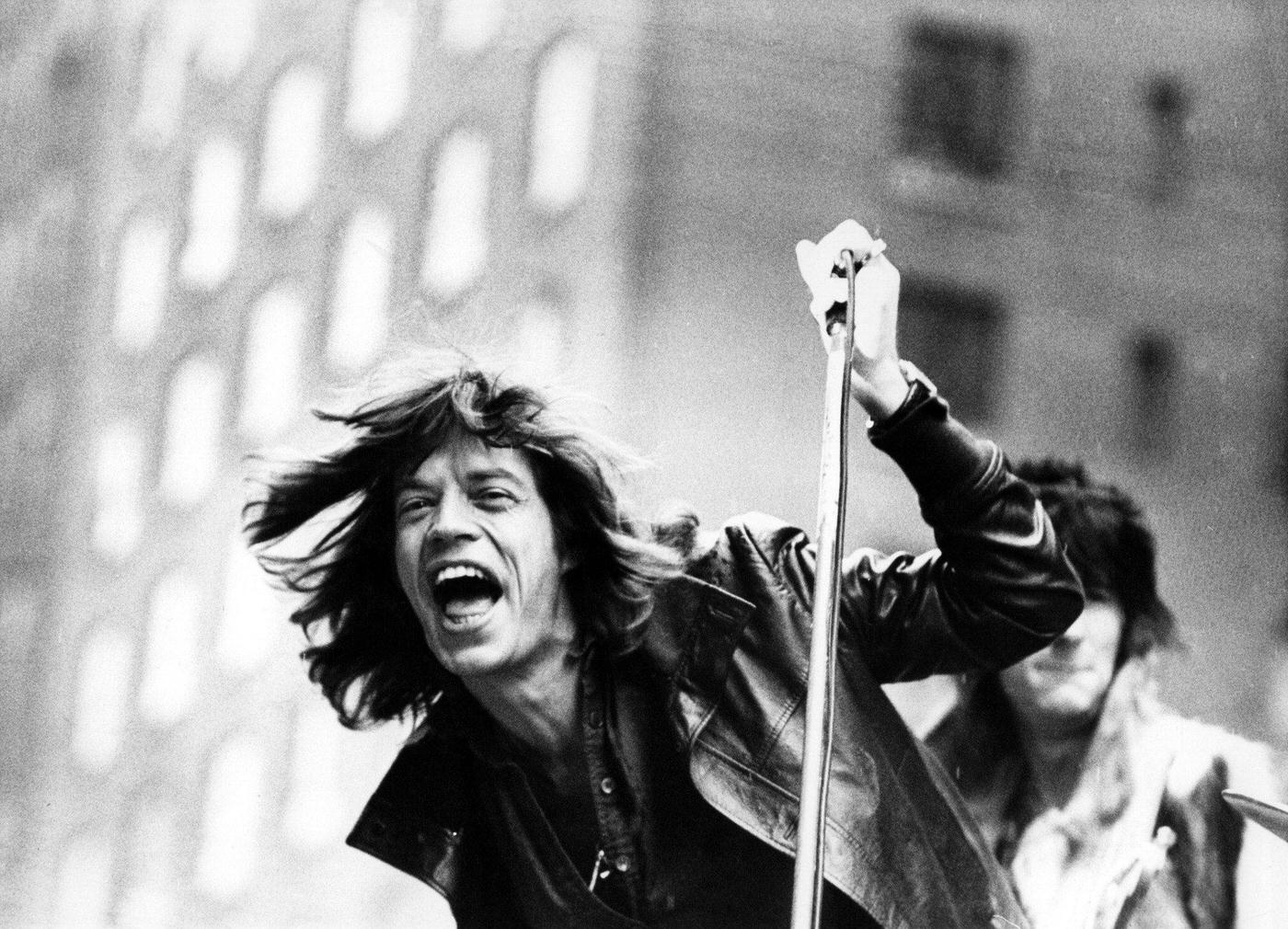 Mick Jagger performs on a flatbed truck to announce the ‘Tour of the Americas ’75,’ New York, May 1975.
