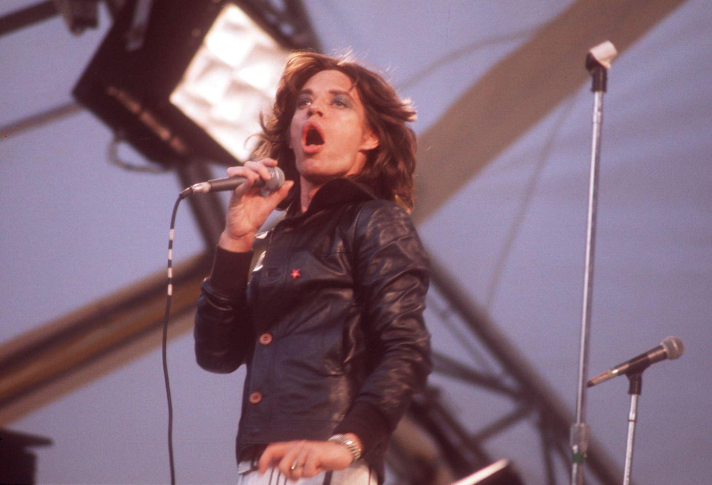 The Rolling Stones perform at Arrowhead Stadium during their “Tour Of The Americas” on June 6, 1975, in Kansas City, Missouri.