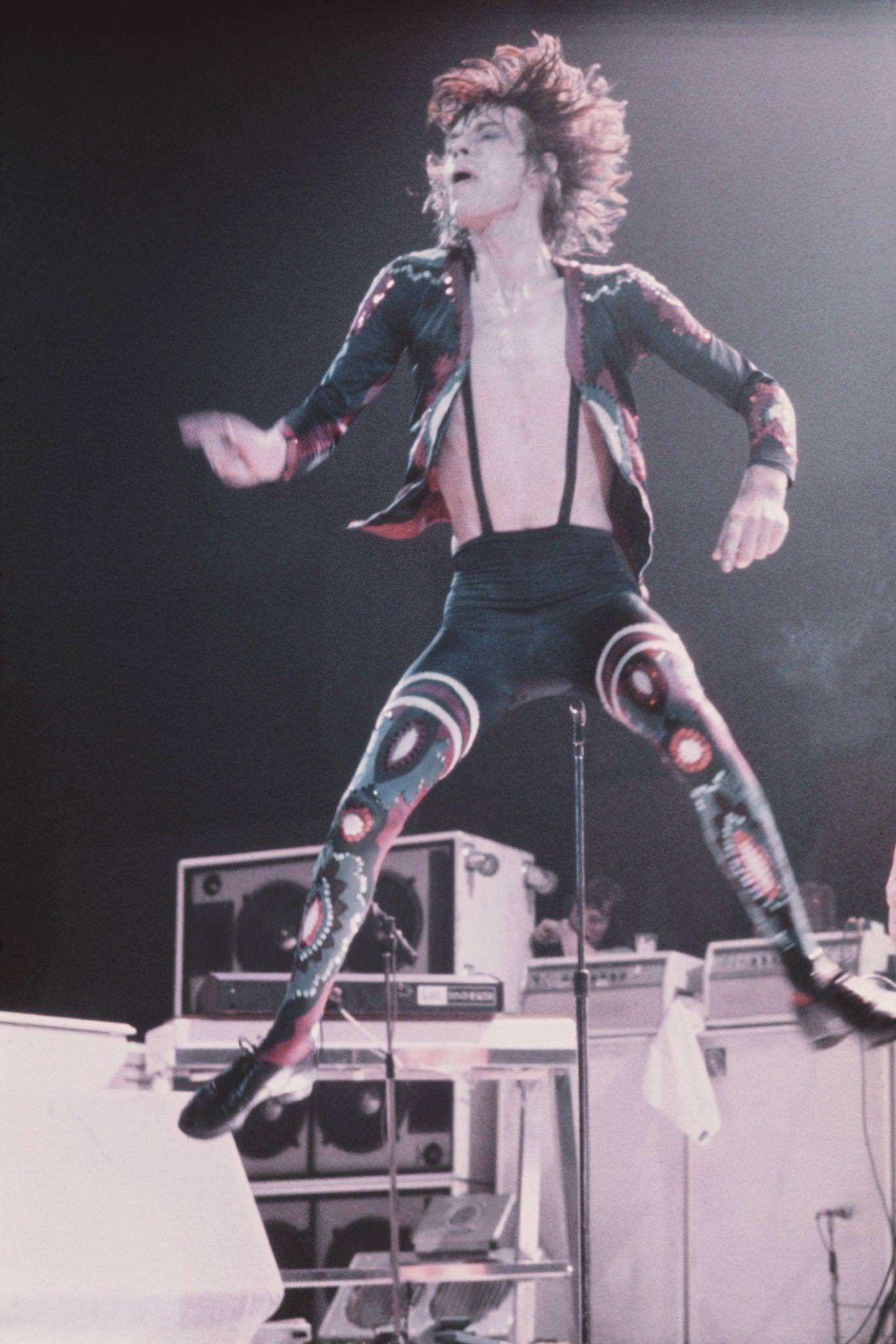 Mick Jagger performs on one date of The Rolling Stones Tour of the Americas ’75 in July 1975.