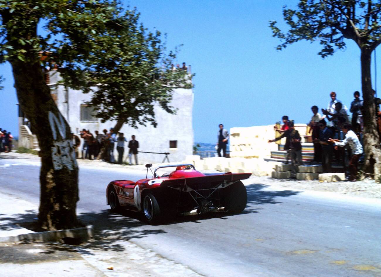 #78 Alfa Romeo T33 driven by Andrea de Adamich in the Targa Florio race in Sicily, 1971.