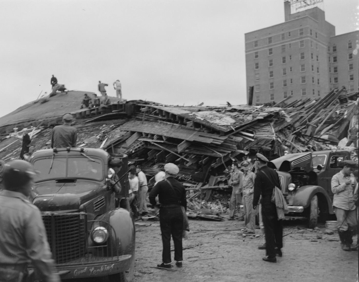 #20 Men Around Destroyed R.T. Dennis Building After Waco Tornado, 1953.