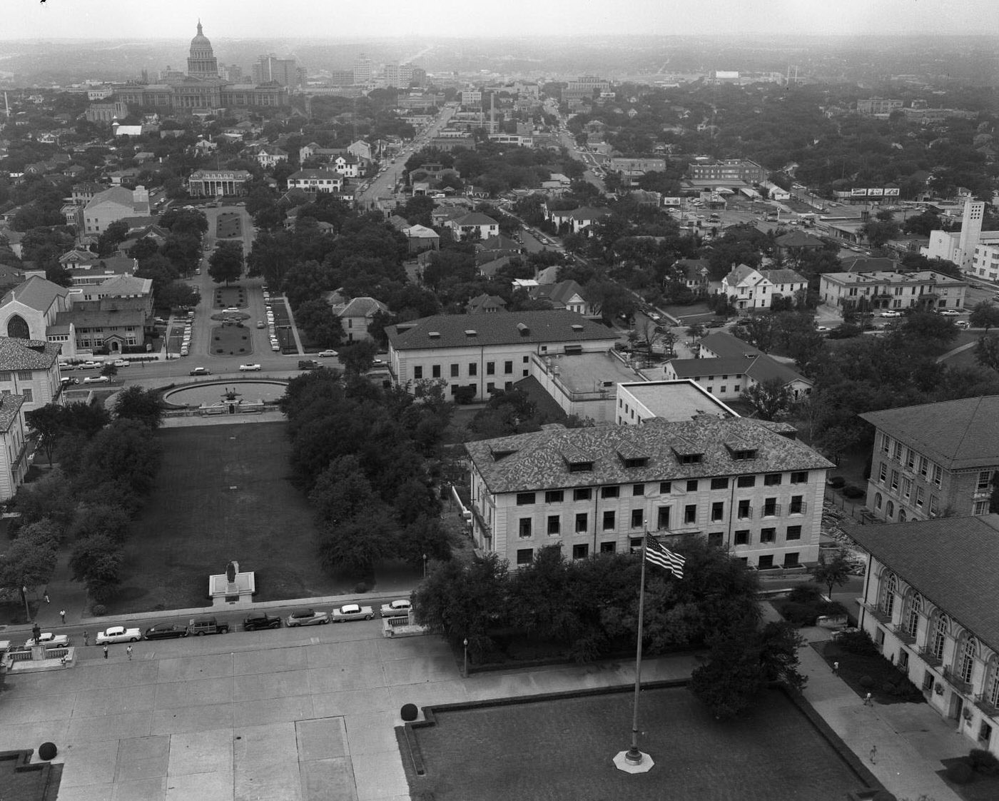 #42 Aerial View of Calhoun Hall and Texas State Capitol, 1955