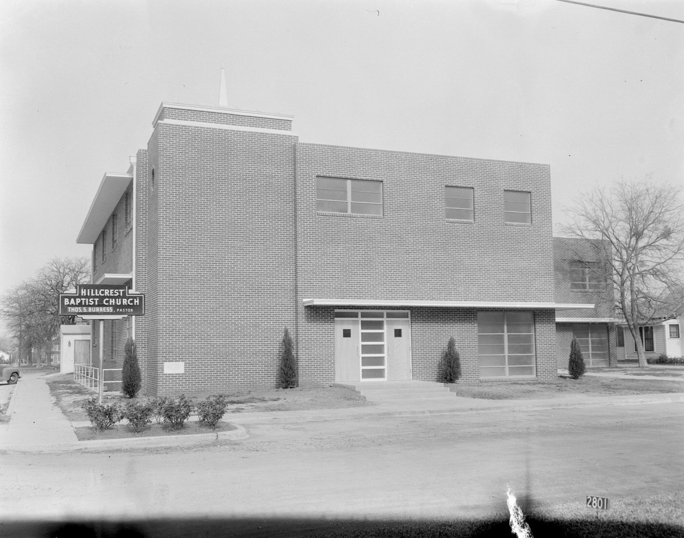 #56 Hillcrest Baptist Church Exterior with Sign, 1954