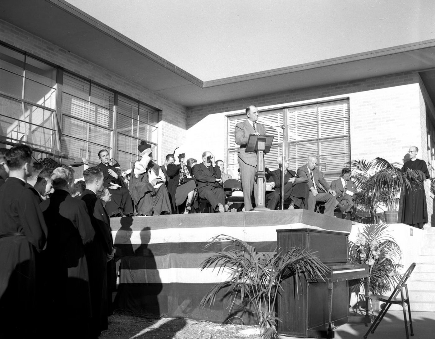 #32 Holy Cross Hospital Dedication with Speaker and Crowd, 1951.
