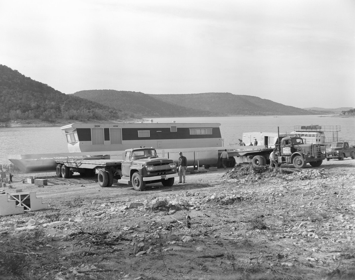 #34 Houseboat Launching with Parked Trucks, 1958.