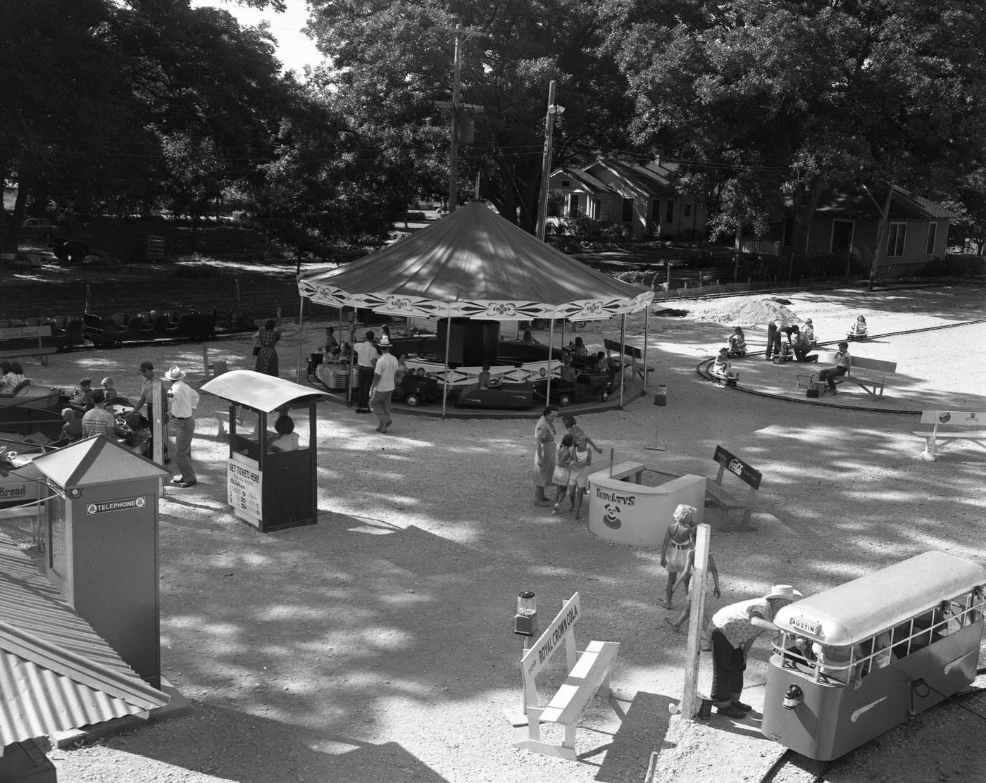 #10 Aerial View of Kiddieland Park with Rides and Visitors, Austin, 1950.