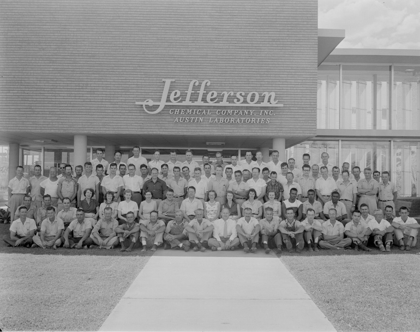 #49 Employees Posing in Front of Jefferson Chemical Company Plant, 1954.