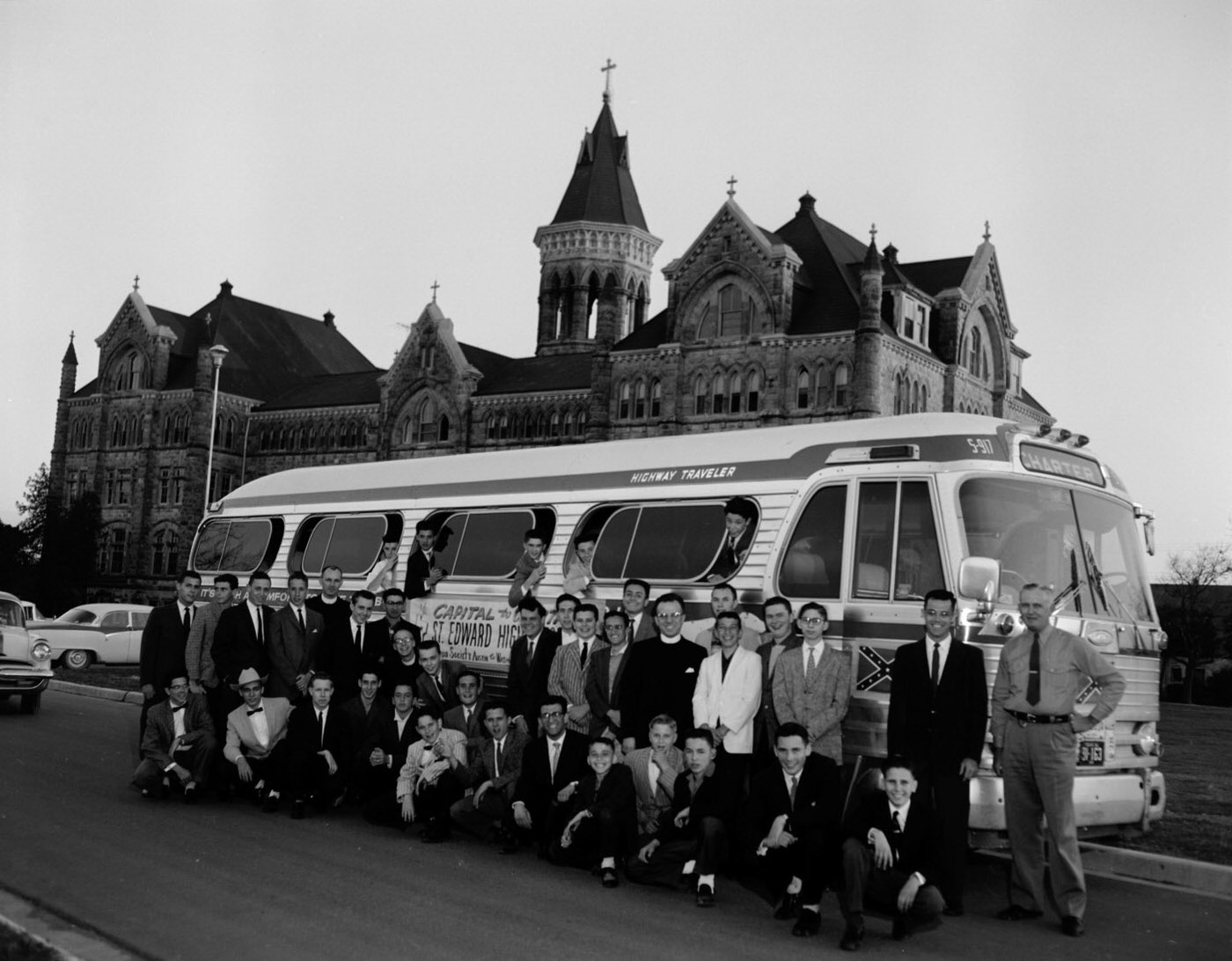 #54 Students and Staff Leaving for Washington from St. Edwards University, 1959.