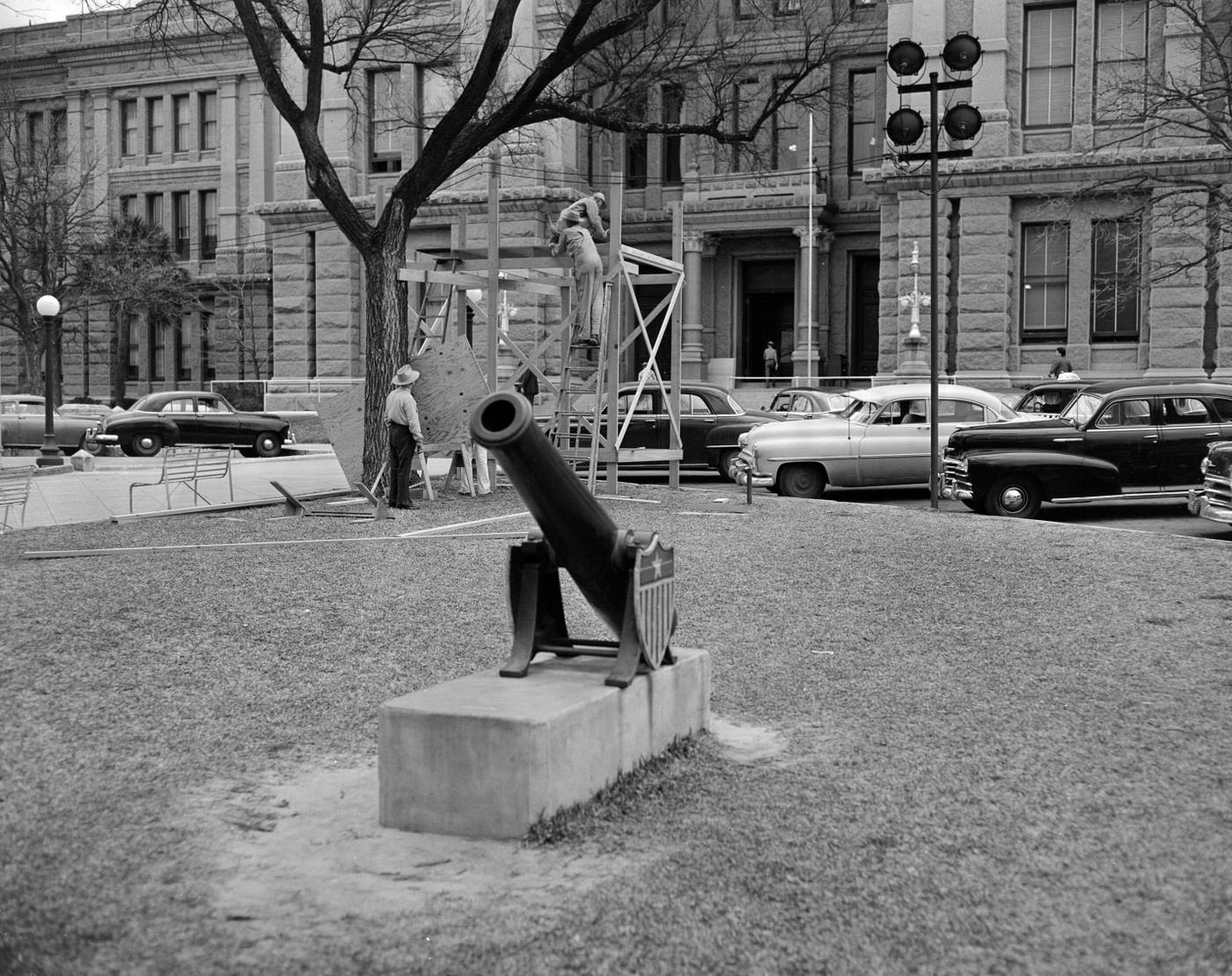 #121 Men Building Platform for Gov Allan Shivers’ Inauguration, 1953.