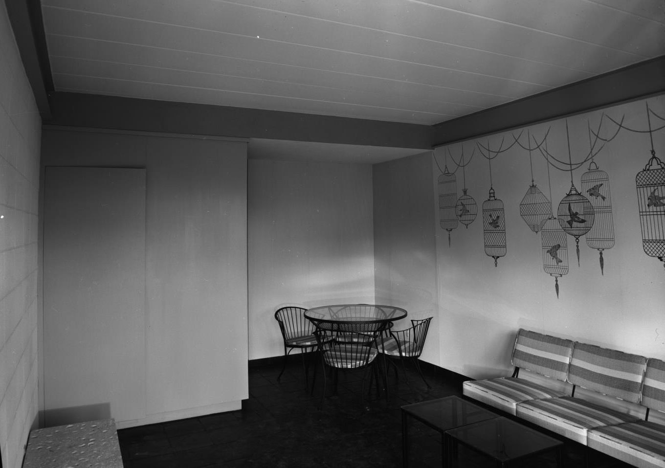 #151 Rio House Apartments, Interior View of Living and Dining Areas With Ornate Wallpaper, 1959.