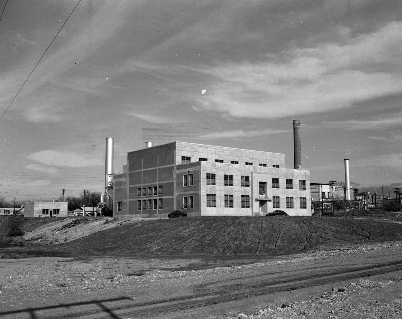 #161 Seaholm Power Plant, Unfinished Surroundings and Parked Cars, 1951.