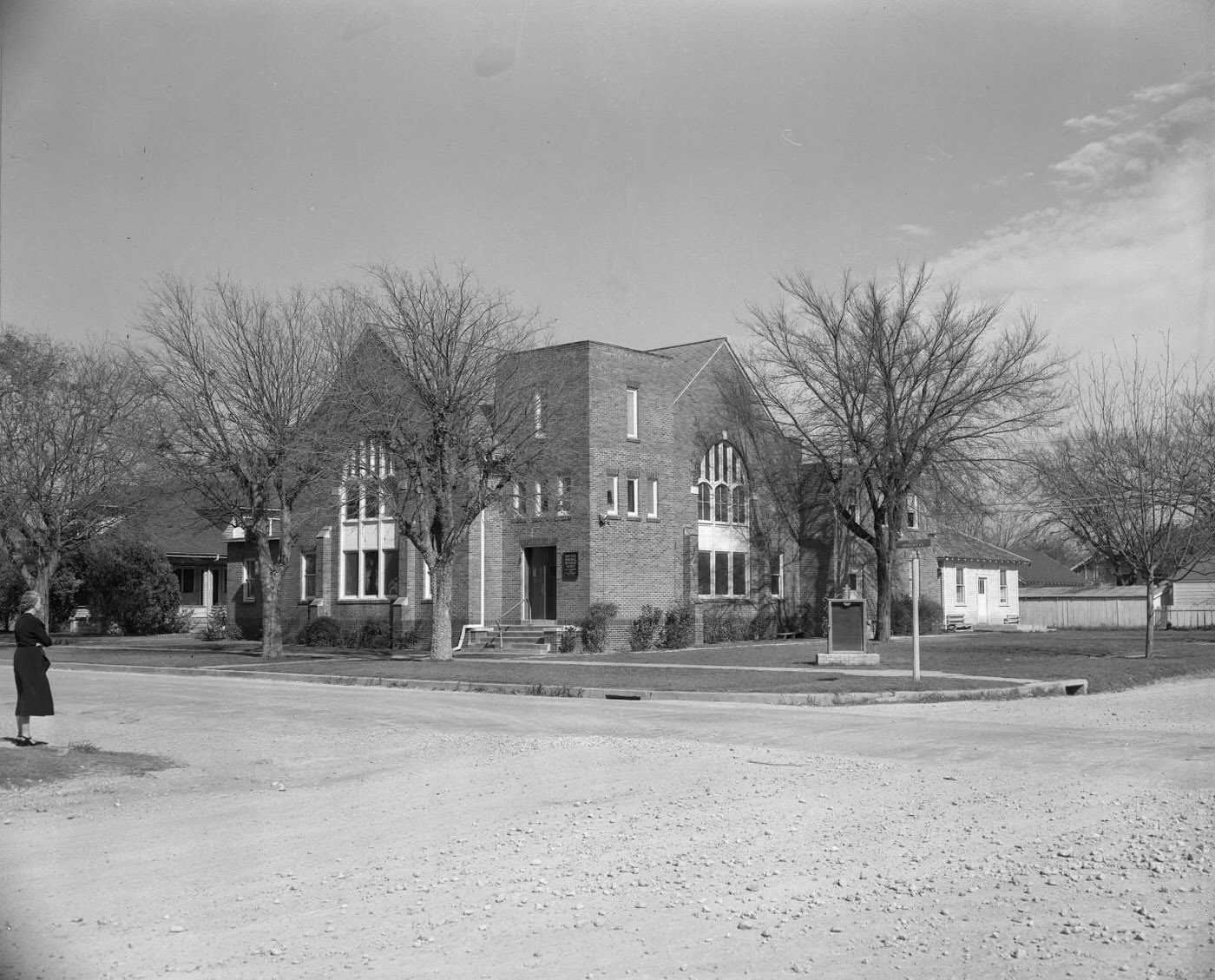 #242 Shettles Memorial Methodist Church, Corner of 40th & Speedway With Woman Across Street, 1950.