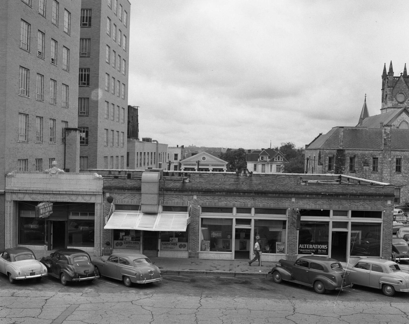 #187 City Street Scene near KTBC and US Cafe, 1950.